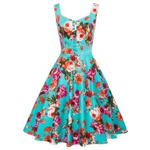 BELLE POGUE 50S PINUP STYLE TEAL DRESS